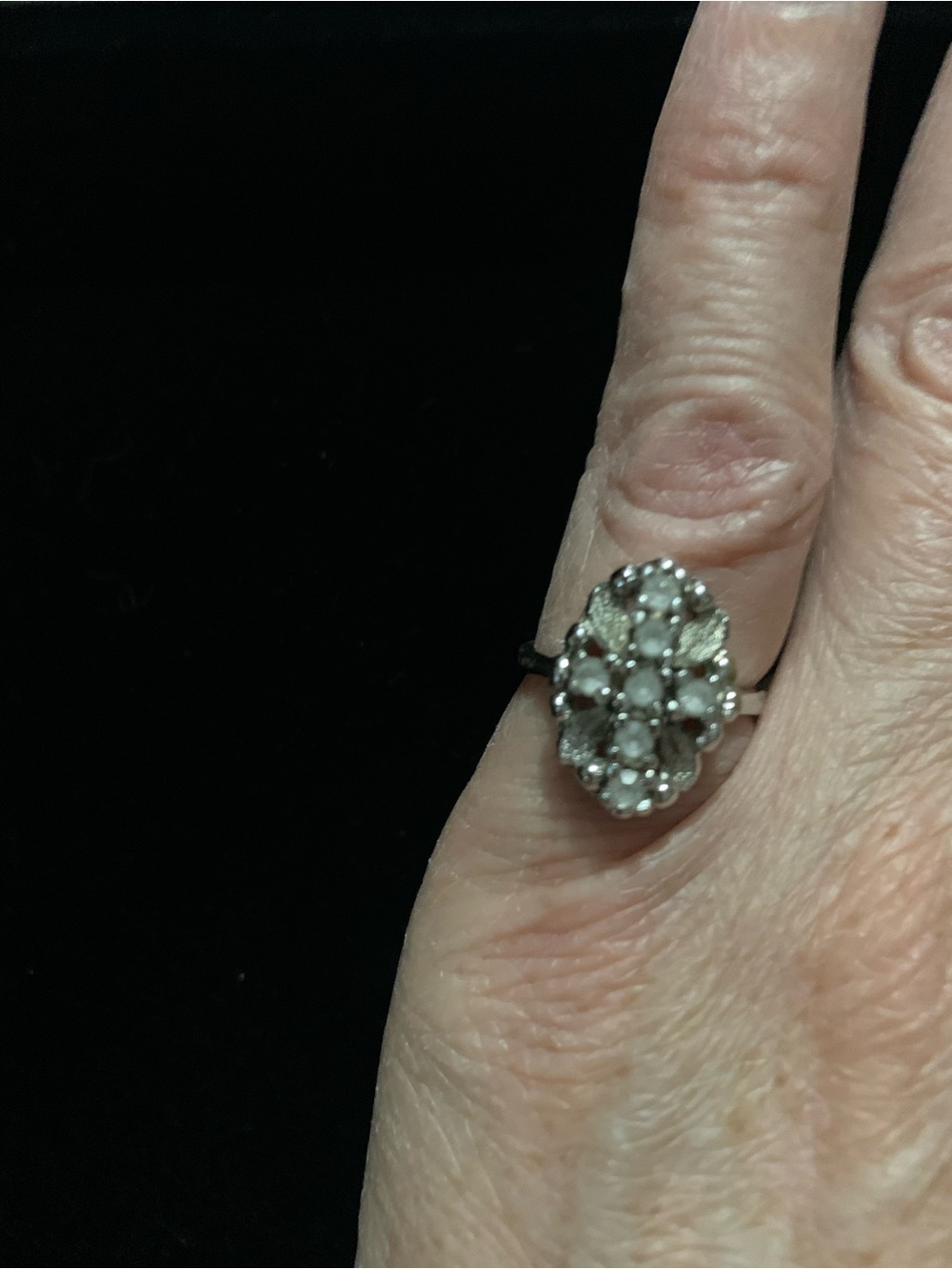Vintage Floral Cluster and Cross Cocktail Ring with Pavé Set Diamonds